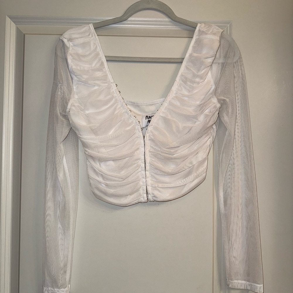 Princess Polly White Ruched Mesh Blouse